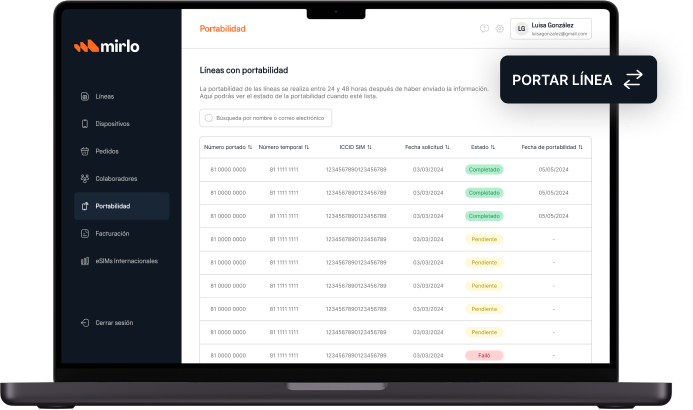 Dashboard de portabilidad